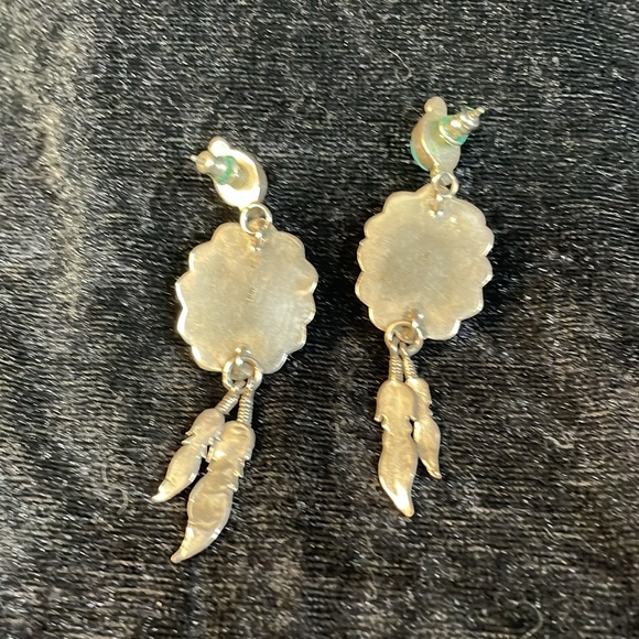 Vintage Sterling silver inlay feather earrings. - Picture 3 of 5